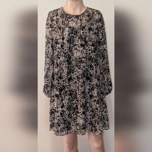 Tommy Hilfiger Black and Cream Long Sleeve Dress